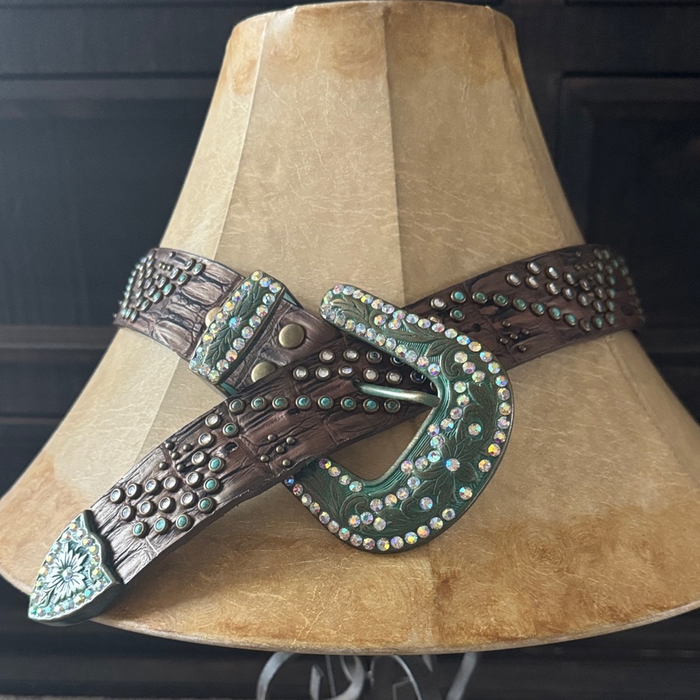 Turquoise Stones/Brown Belt with Rhinestones